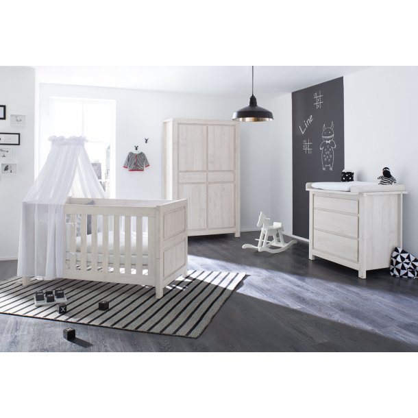 Nursery Line Wide3 Part Cot Bed Wide Changing Unit Four Door